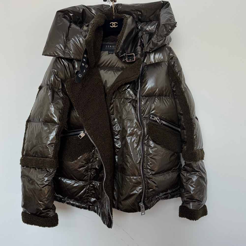 🎁 Nicole Benisti deep green winter down filled puffer coat bomber jacket M S XS